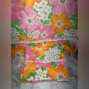 Vintage Standard Floral Cotton Pillowcase Set in Pink & Orange
